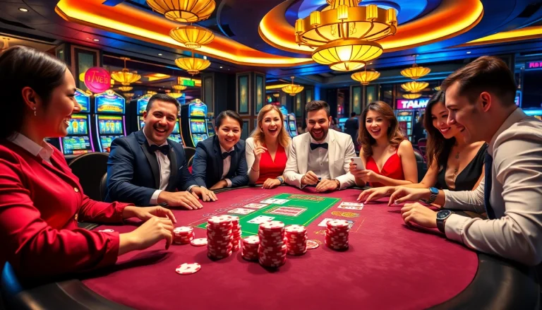 Players celebrate a win at the casino table linked to https://www.78wind.love/, showcasing vibrant chips and cards.