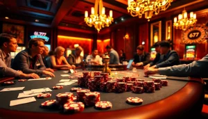 Experience the excitement of 6L777 at a vibrant casino table filled with poker chips and cards.