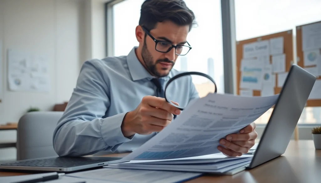 Investigating insurance fraud in a professional office setting with a focused investigator.