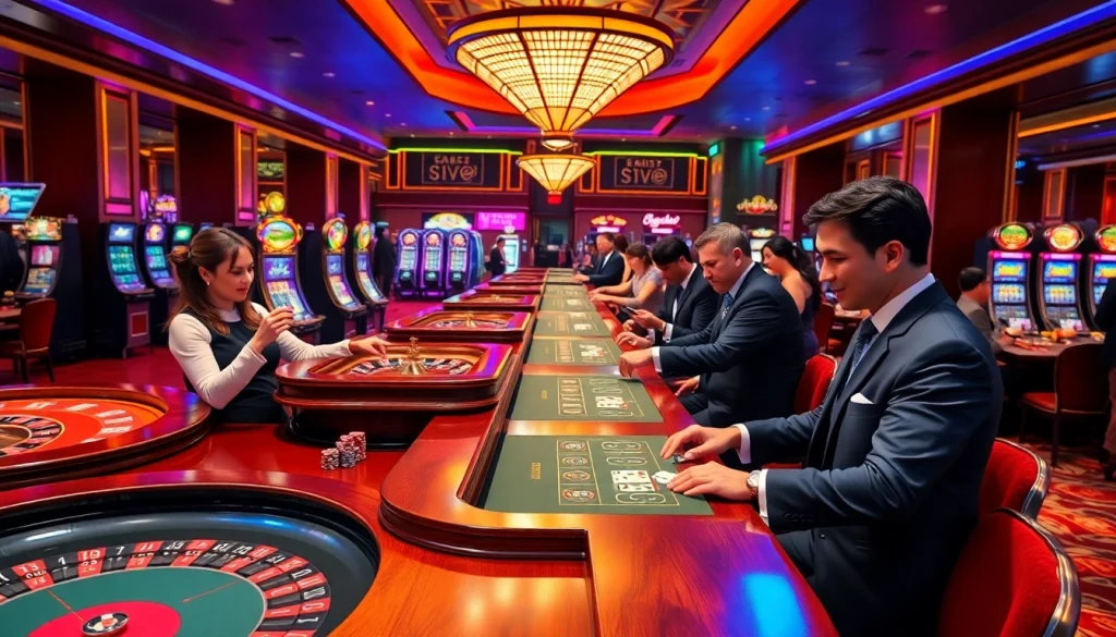 The S8 casino atmosphere buzzing with excitement, showcasing professional dealers and classic gaming tables.