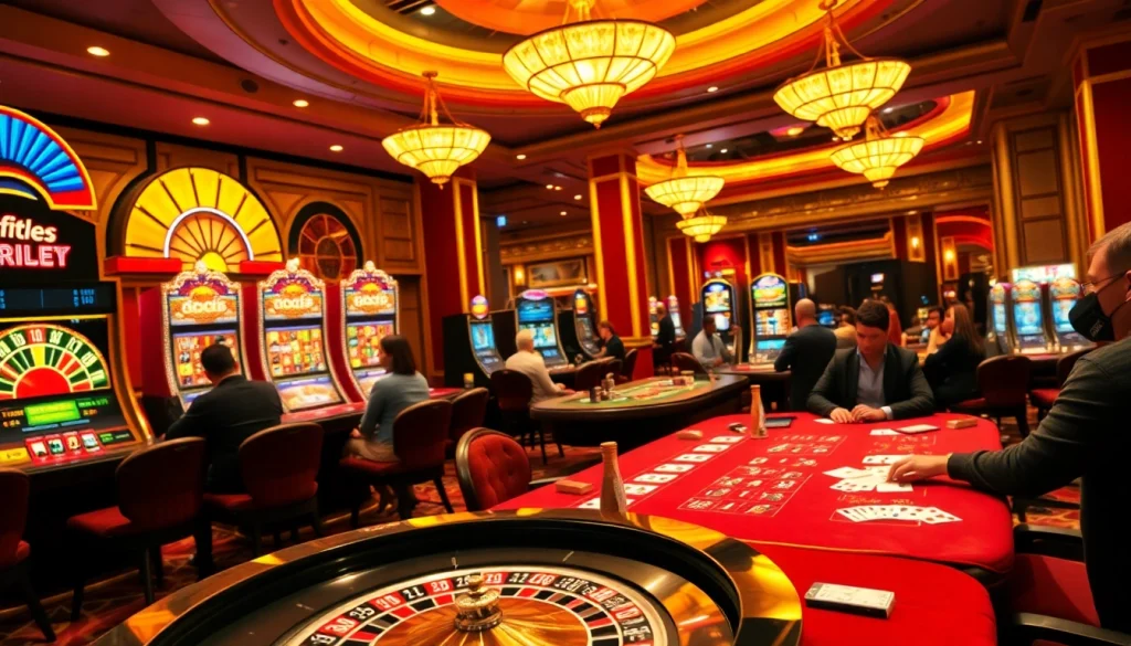 Players enjoying exciting games at a luxurious casino while they play rikvip.