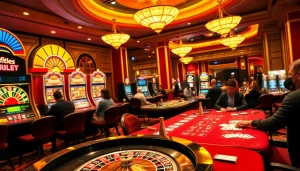 Players enjoying exciting games at a luxurious casino while they play rikvip.