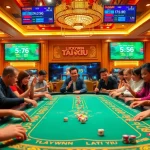 Players enjoying Luckywin tài xỉu at an elegant casino table, showcasing excitement and engagement.