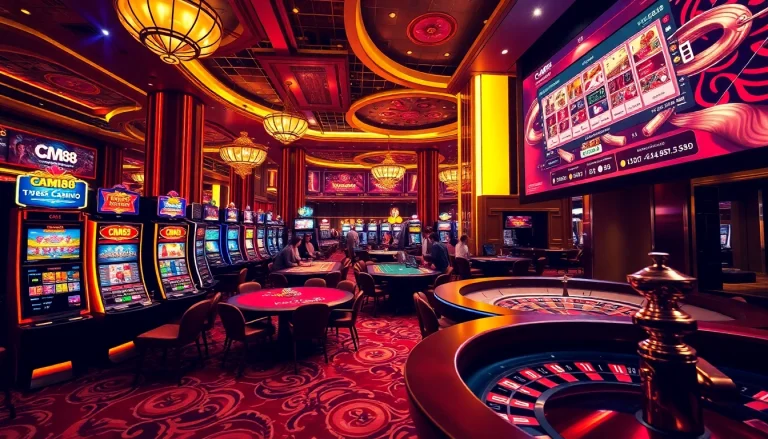 Experience excitement at the CM88 casino with vibrant slot machines and lively poker tables.