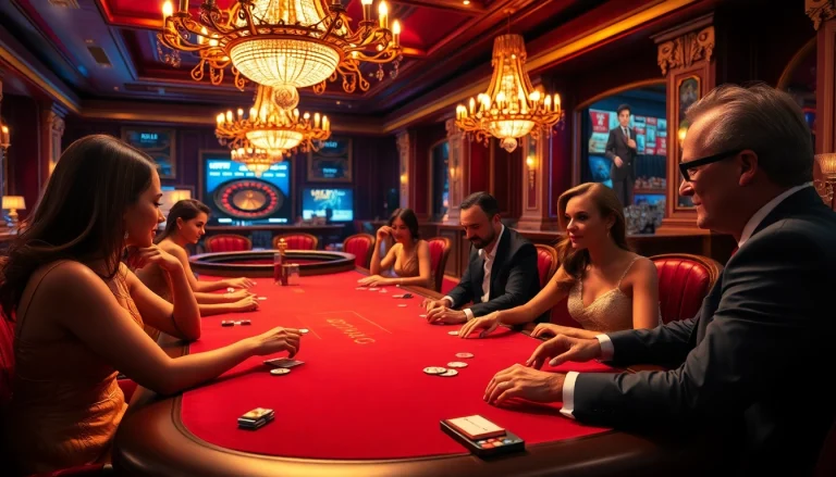 Exciting poker game scene showcasing TPJ's luxury brand in a casino.