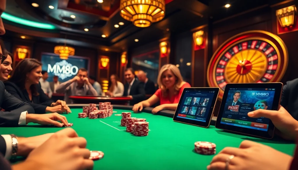 Experience the thrill of MM88 in a vibrant casino setting with poker, roulette, and gaming excitement.