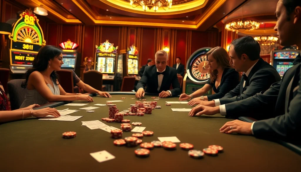 Engaged players enjoying a high-stakes poker game at the 88i casino.