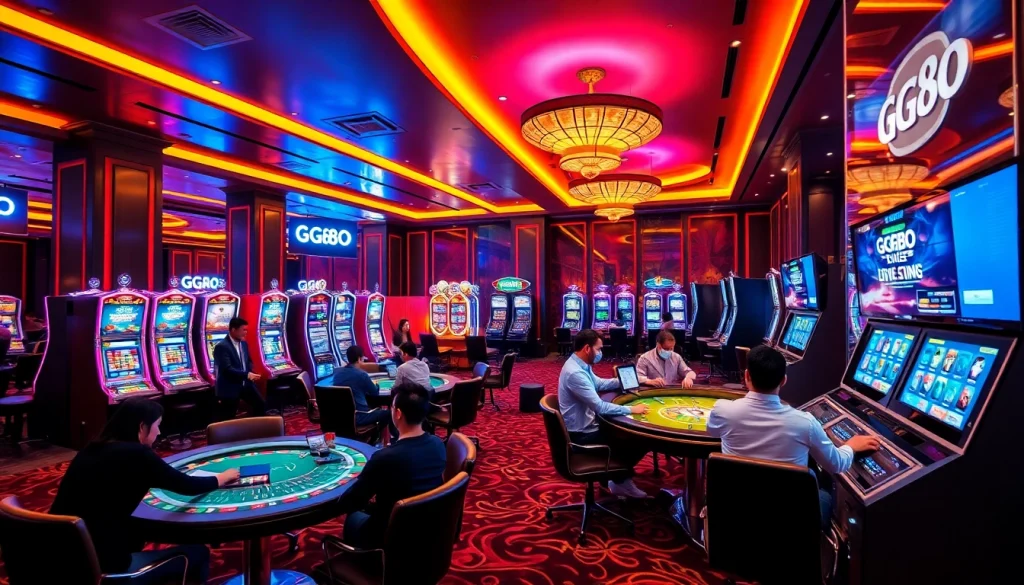 Experience the thrill of gg88 live gaming in a luxurious casino environment with vibrant lights and exciting gameplay.