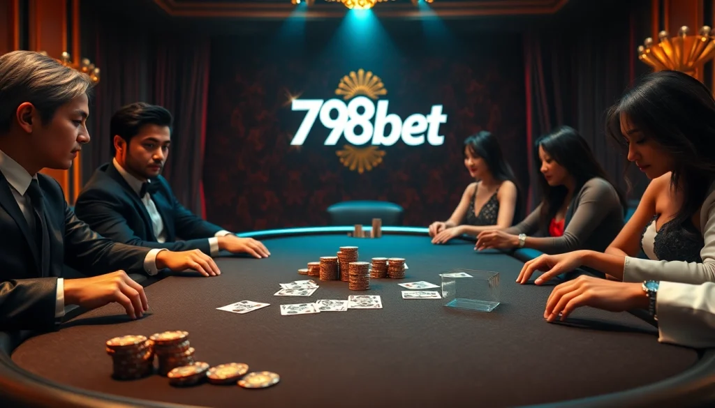 The thrill of high-stakes poker at the 789bet VIP table with elegant players and luxurious chips.