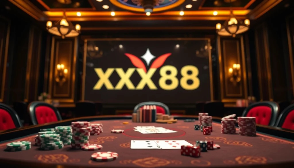 Experience online gambling excitement at https://xx88.day/ with poker chips, cards, and vibrant gameplay.