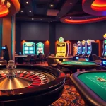 rr99 gamblers placing bets at a high-stakes poker table in a luxurious casino.