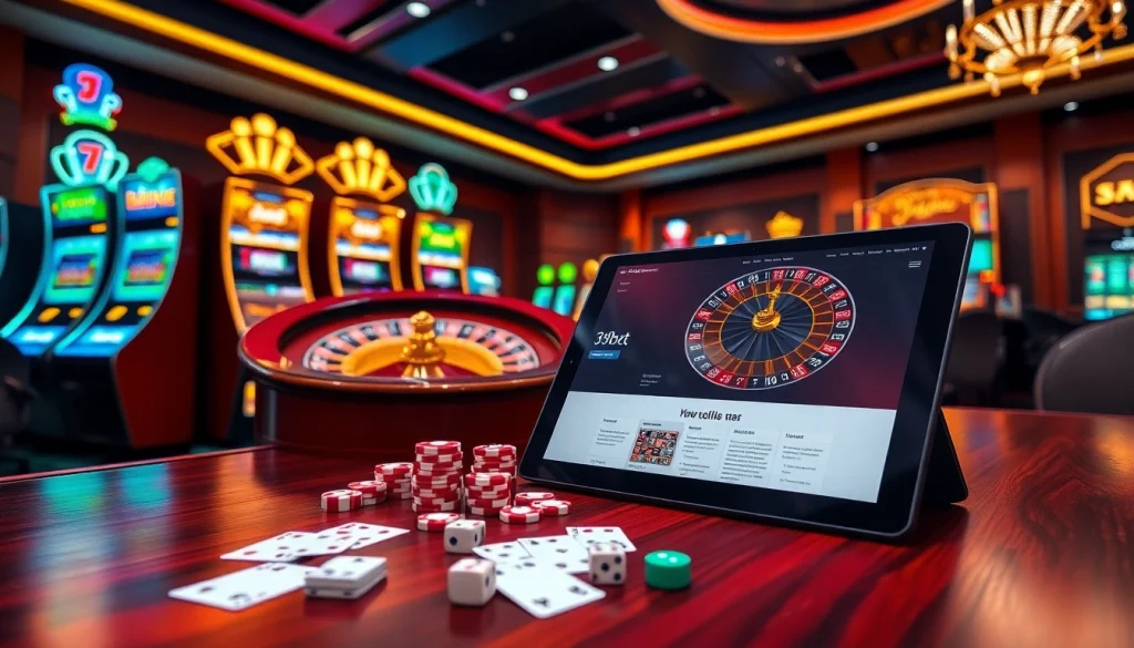 Experience the thrill of 39bet with vibrant casino visuals and engaging online gaming elements.