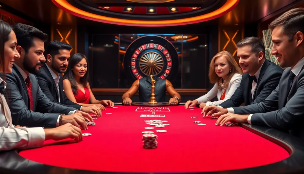 Experience high-stakes gameplay at Luckywin casino with vibrant poker chips and intense player focus.
