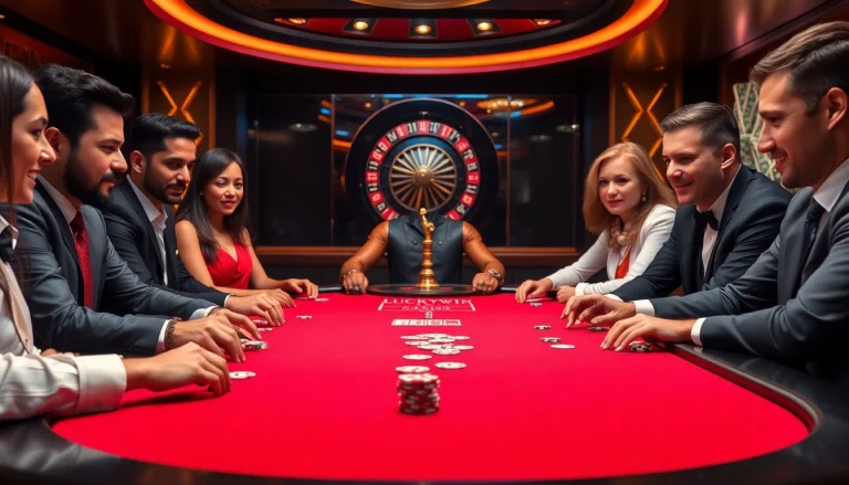 Experience high-stakes gameplay at Luckywin casino with vibrant poker chips and intense player focus.