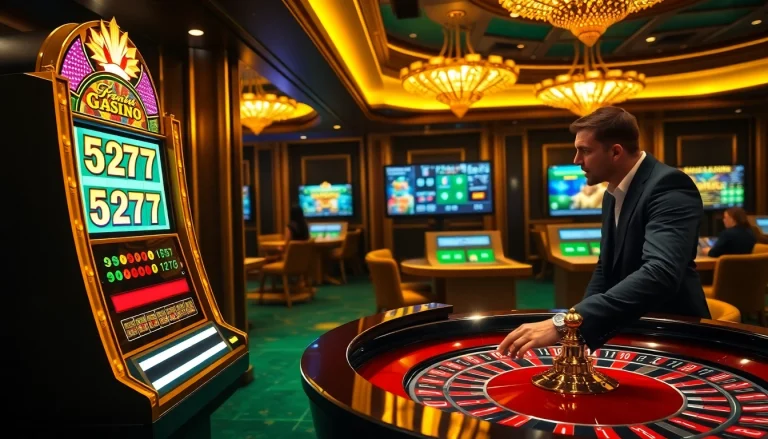 Excited player bets on roulette at a luxurious casino showcasing 5z777.