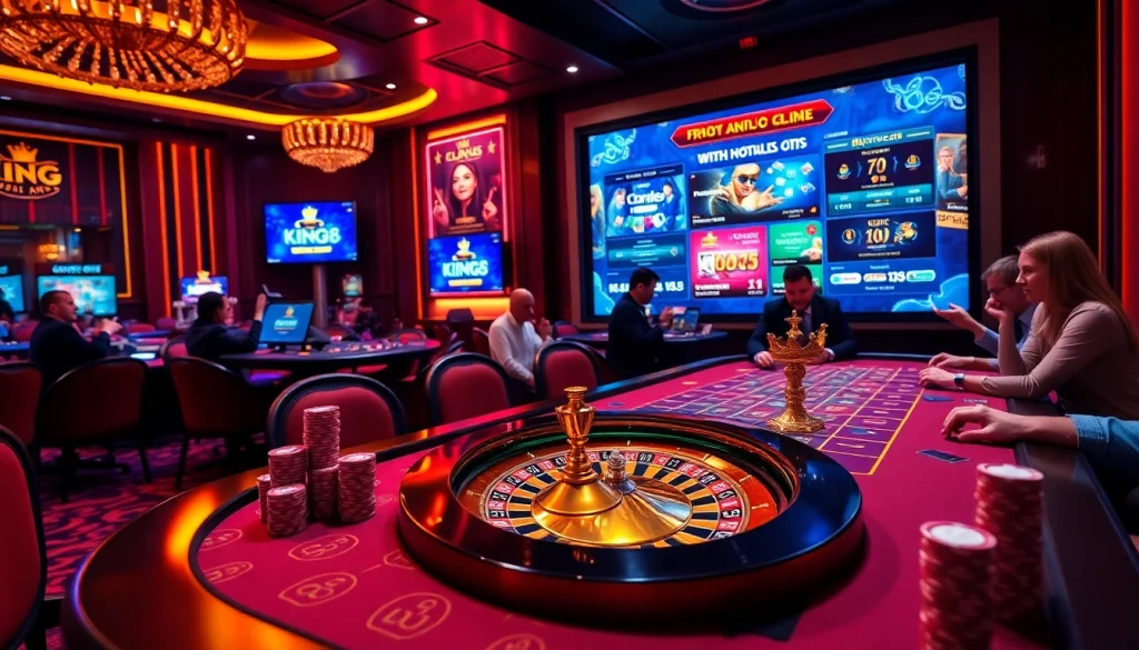 Players enjoying intense poker games at the King 88 casino table with vibrant atmosphere
