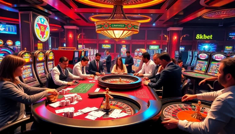Experience thrilling gameplay at 8kbet com with vibrant casino tables and slot machines.