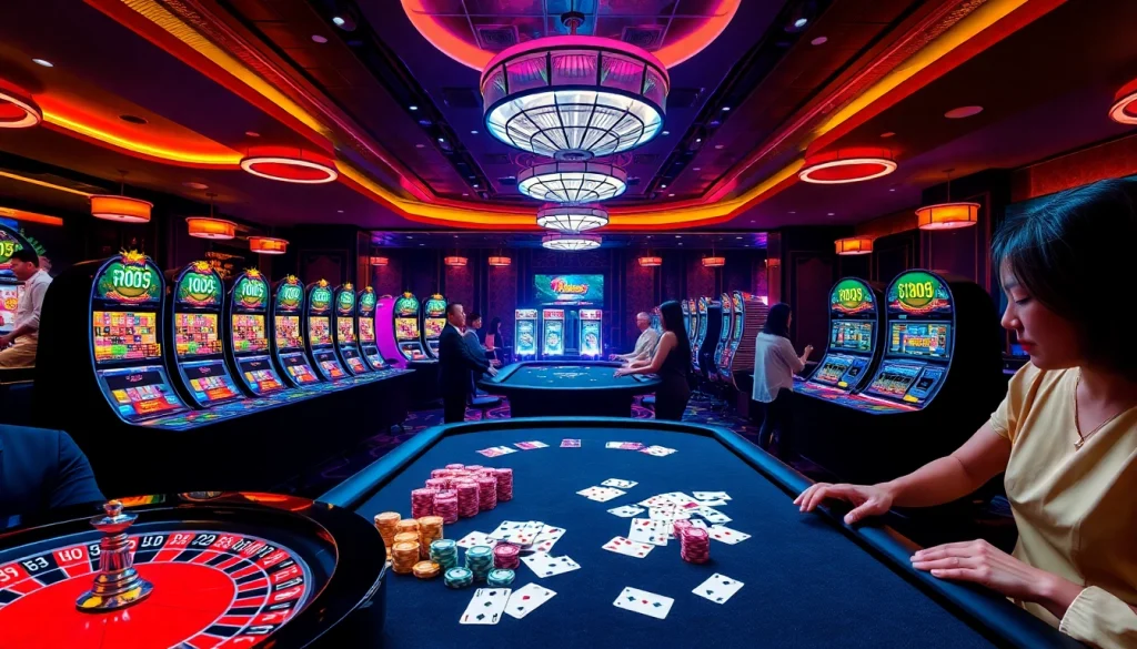 Exciting gambling experience at nhà cái ok365 with vibrant casino tables and engaged players.