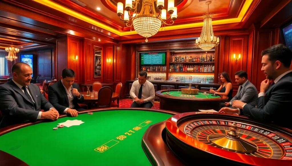 Players enjoying poker and roulette at a luxurious casino environment focused on 88i's gaming platform