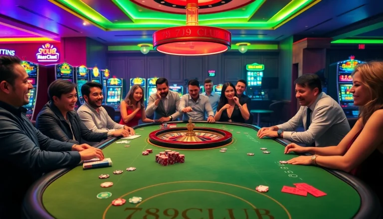 Experience the thrill of gameplay at 789CLUB casino with vibrant tables and slot machines.