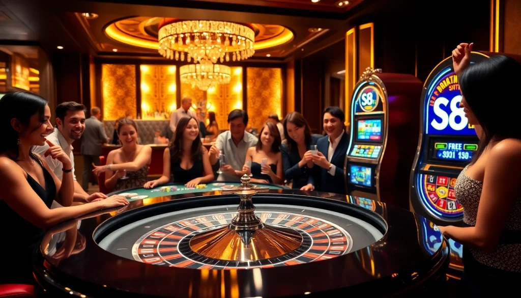 S8 casino players enjoying a luxurious roulette experience at a vibrant gambling table.