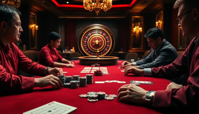 Engaging poker scene at https://rr8888.in.net/ with players focused, chips, and roulette wheel