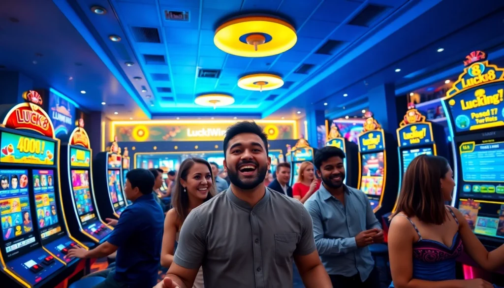 Engaged players enjoying various games at luck8win.live, showcasing vibrant online casino excitement.