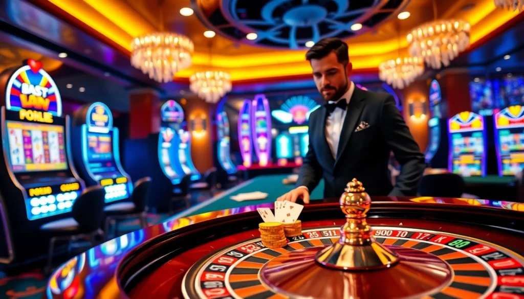 Experience the thrill of high-stakes gaming at 8kbet com with a vibrant casino backdrop.