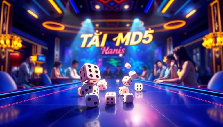 Exciting gameplay of Tài Xỉu MD5, showcasing dynamic digital dice and the transparency of https://taixiumd5.world in a vibrant casino setting.