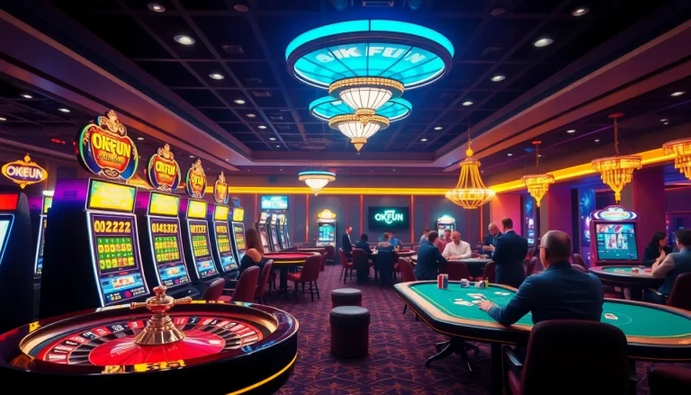 Experience the excitement of OKFUN at a luxurious online casino filled with vibrant slots and intense poker games.