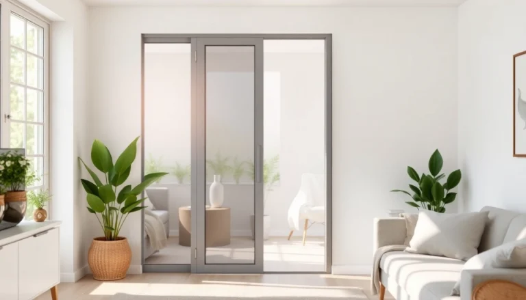View of a fly screen door installed in a stylish home, emphasizing its role in keeping out insects.