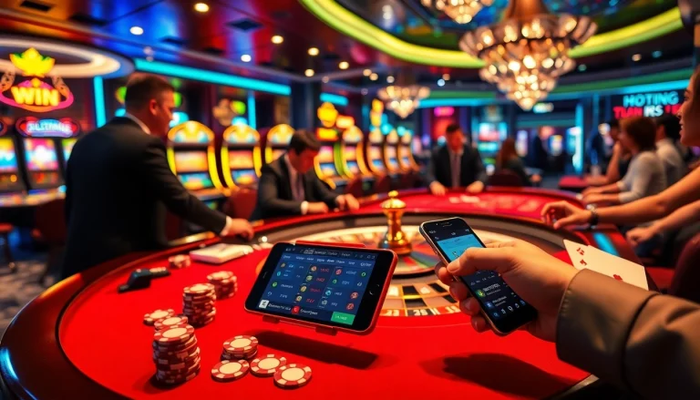 Experience thrilling gambling with link IWIN at a luxurious casino featuring roulette and slot machines.
