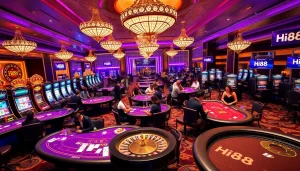 Engaging players enjoying thrilling games at Hi88's luxurious casino tables.