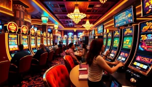 Enjoy thrilling moments at the meilleur casino en ligne belgique, showcasing lively slot machines and vibrant players.