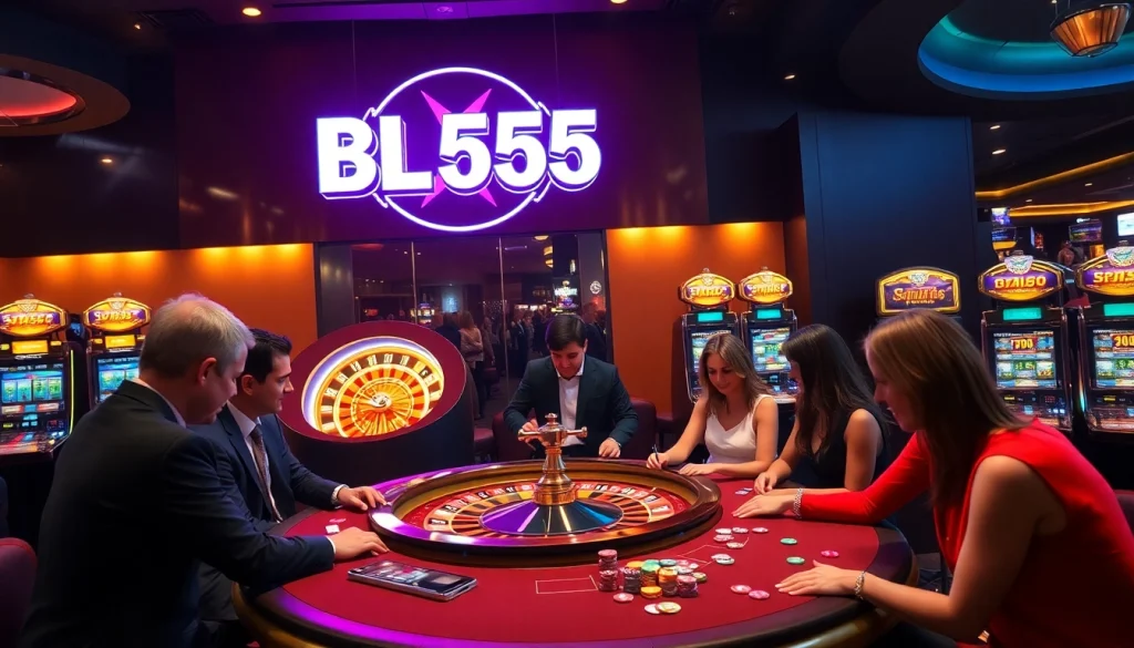 Experience the thrilling atmosphere of BL555 with elite gaming tables and vibrant casino elements.