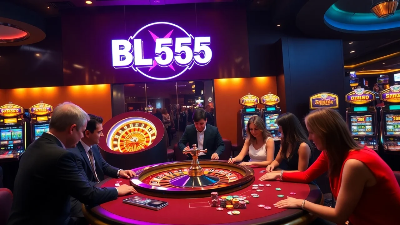 Experience the thrilling atmosphere of BL555 with elite gaming tables and vibrant casino elements.