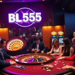 Experience the thrilling atmosphere of BL555 with elite gaming tables and vibrant casino elements.
