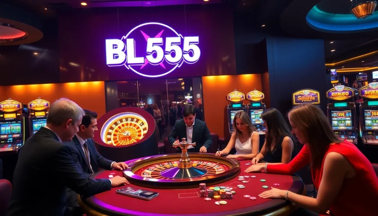 Experience the thrilling atmosphere of BL555 with elite gaming tables and vibrant casino elements.