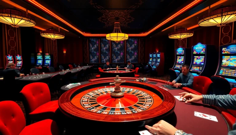 Experience ww88 excitement at a luxurious casino with roulette and slot machines.