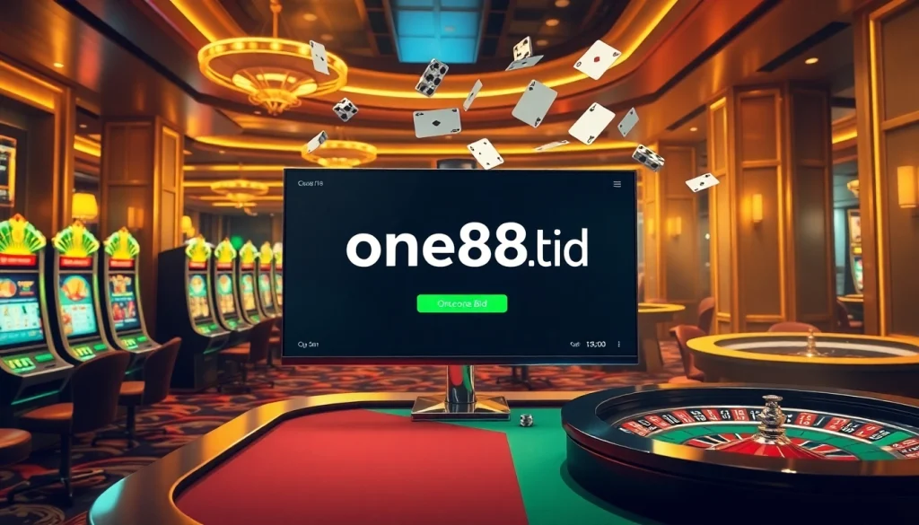 Experience exciting moments at https://one88.bid/ showcasing top-tier online gambling in a luxurious casino setting.