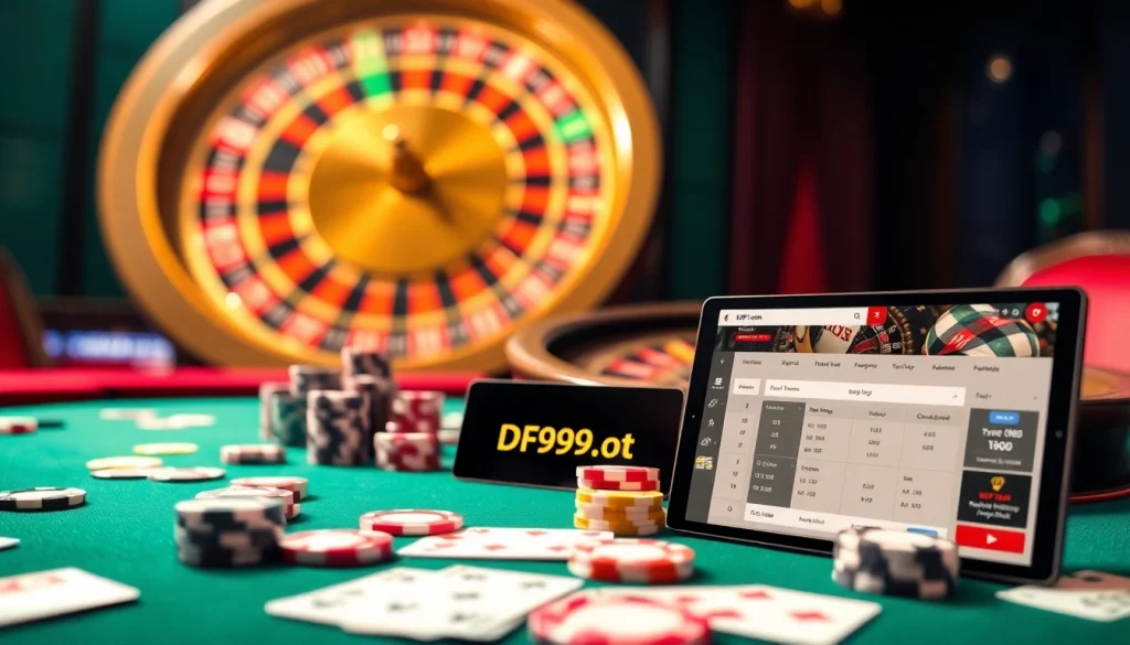 Experience high-stakes thrills at DF999.com with vibrant poker games and luxury casino elements.