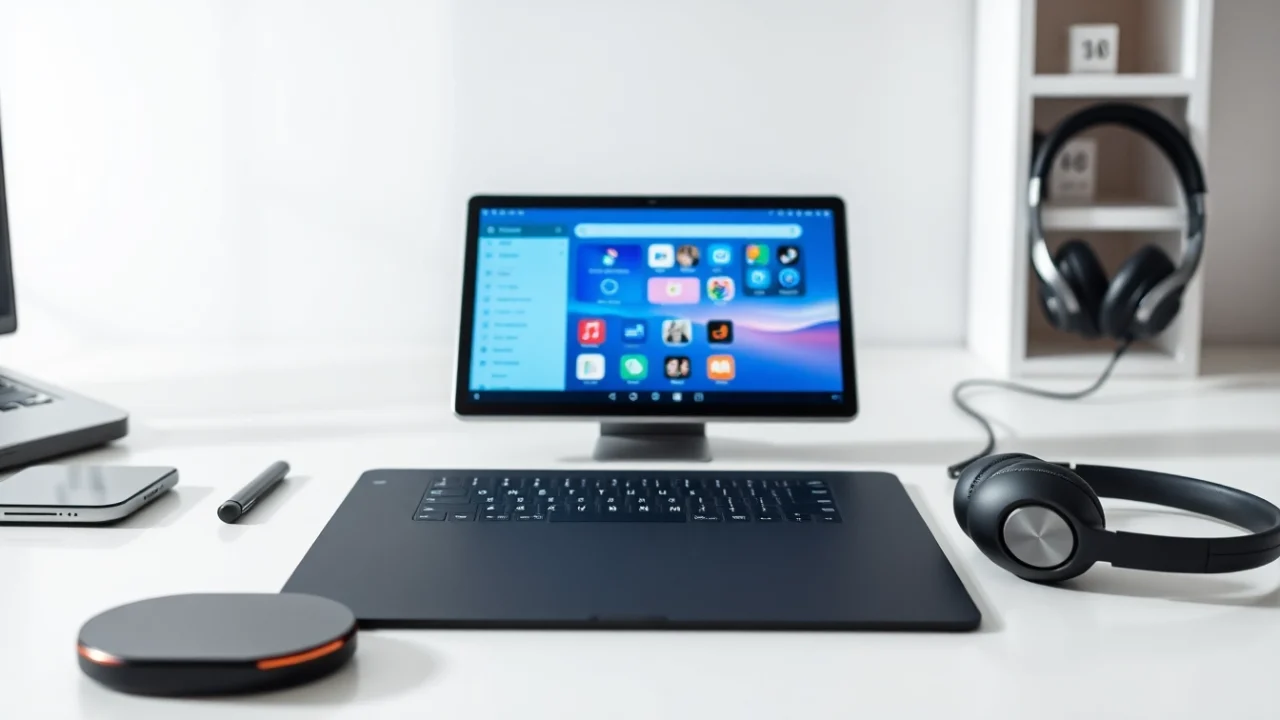 K88 tablet showcased in a modern tech workspace with sleek accessories.