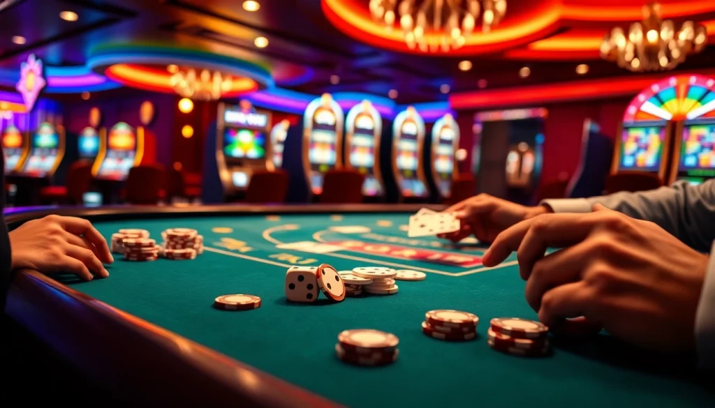 Play RIKVIP with excitement at a luxurious casino table featuring vibrant games.