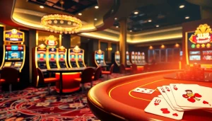 Experience thrilling gaming at LC88 online casino with vibrant slot machines and stylish poker tables.