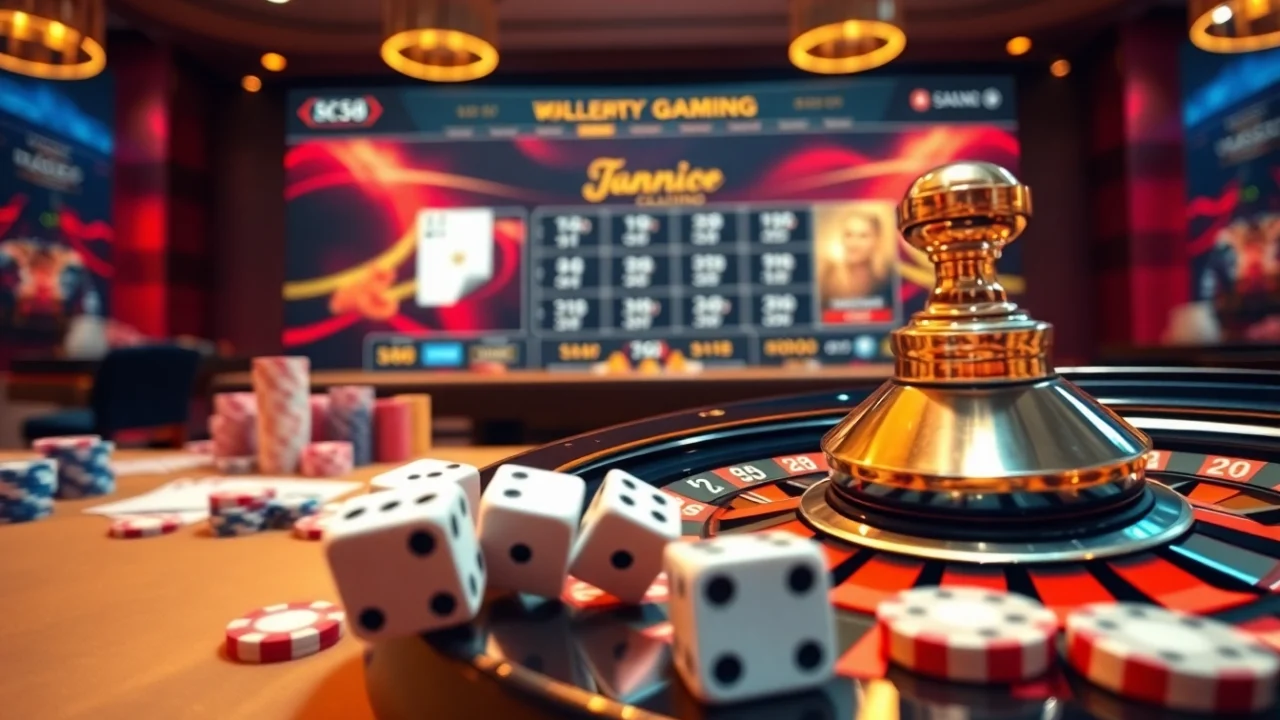 Experience the thrills of Nhà cái S8 with vibrant casino elements like poker chips and roulette.