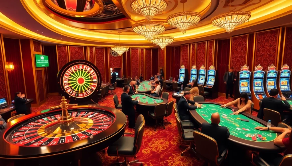 Experience the excitement of gg88 live with vibrant gaming tables and eager players in a luxurious casino setting.