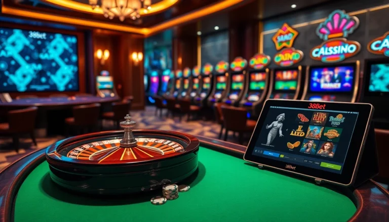 Experience the thrill of 388bet casino with vibrant tables and spinning roulette wheels.