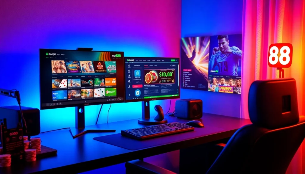 Exciting online gaming setup at good88.hu.net featuring vibrant casino interfaces and cozy ambiance.