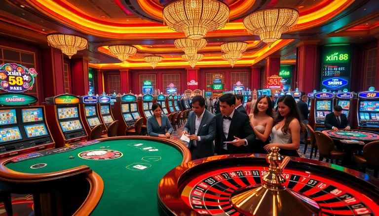 Excited gamblers at a luxurious casino gaming table engage in a thrilling game of xin 88.