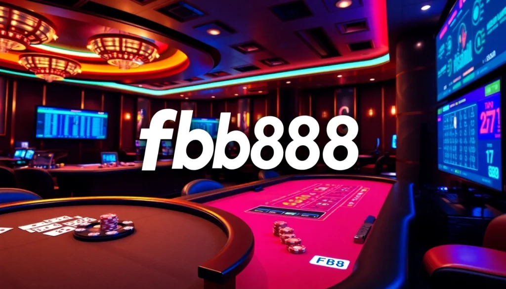 Experience the excitement of online gaming with fb88, featuring live casino tables and vibrant betting chips.